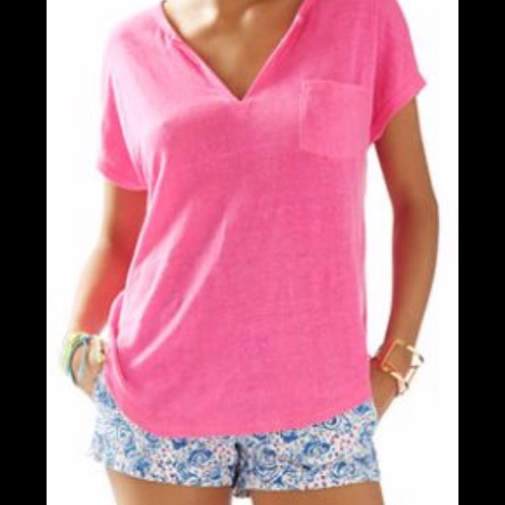 Lilly Pulitzer pink linen tee